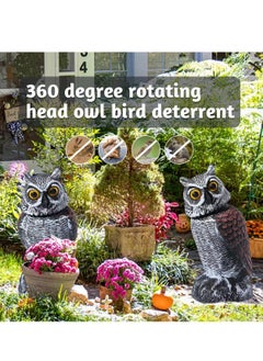 SYOSI Fake Owl Sculpture Latest Revolving Head Plastic Owl Fake Owl Decoy Bird Scarecrow Sculpture Garden Protectors to Scare Birds Away for Outdoor Garden Yard 1 Pcs  - Image 3