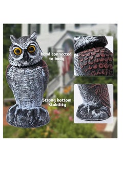 SYOSI Fake Owl Sculpture Latest Revolving Head Plastic Owl Fake Owl Decoy Bird Scarecrow Sculpture Garden Protectors to Scare Birds Away for Outdoor Garden Yard 1 Pcs  - Image 2