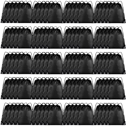 Grneric Drawstring Backpack Bulk 100Pcs Cinch Bag,Polyester Drawstring Bags for Gym Beach Sports Short Trip Party(Black) - Image 1