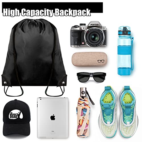 Grneric Drawstring Backpack Bulk 100Pcs Cinch Bag,Polyester Drawstring Bags for Gym Beach Sports Short Trip Party(Black) - Image 3