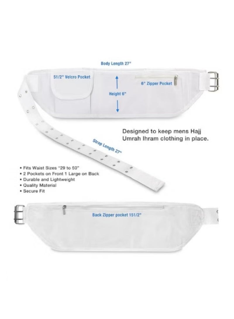 Premium Ihram Belt, Ahram Belt, Flexible-Size Unisex Adjustable White Ihram Belt With Phone Holder Waist Belt Anti-Theft For Hajj Umrah Ihram Belt Ahram Belt - Image 4