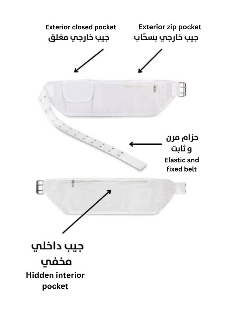 Premium Ihram Belt, Ahram Belt, Flexible-Size Unisex Adjustable White Ihram Belt With Phone Holder Waist Belt Anti-Theft For Hajj Umrah Ihram Belt Ahram Belt - Image 3