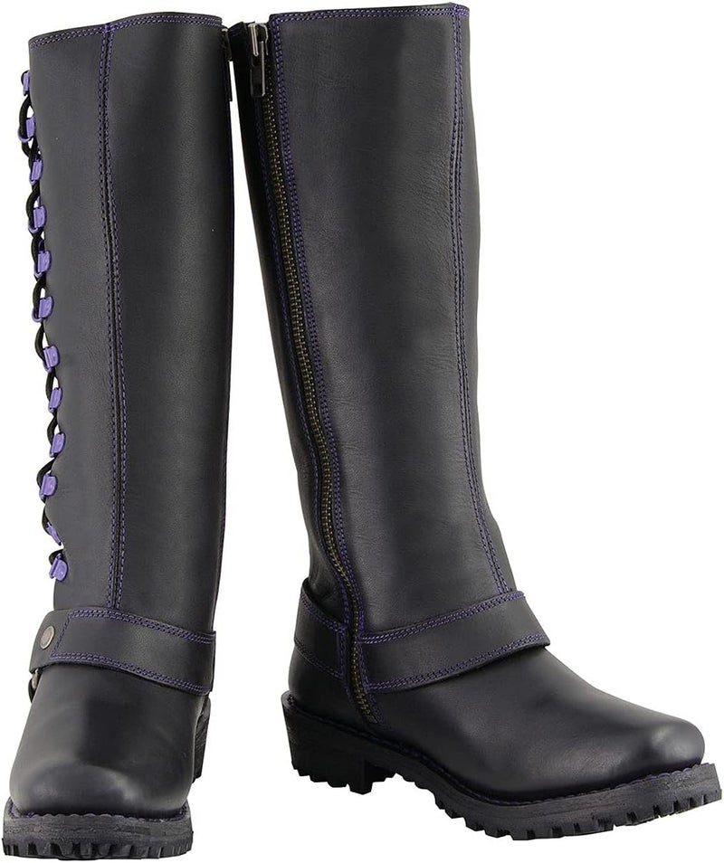 Milwaukee Leather Women's Black 14-inch Leather Harness Boots with Purple Accent Lacing - Size 11 - Image 5