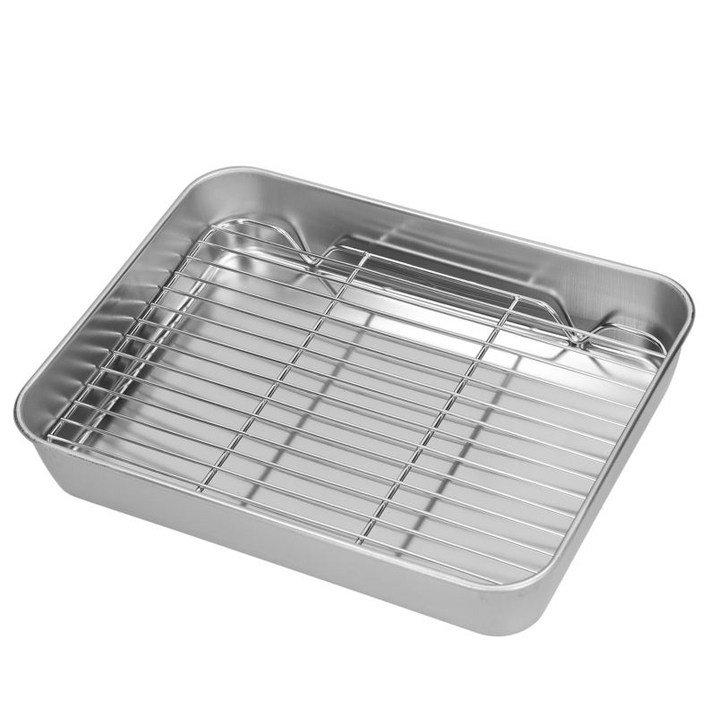 Rectangular Roasting Pan: 5cm Deep Stainless Steel Non Toxic Non Sticky - Easy Clean Roasting Rack for Home Cooking Baking - Image 5
