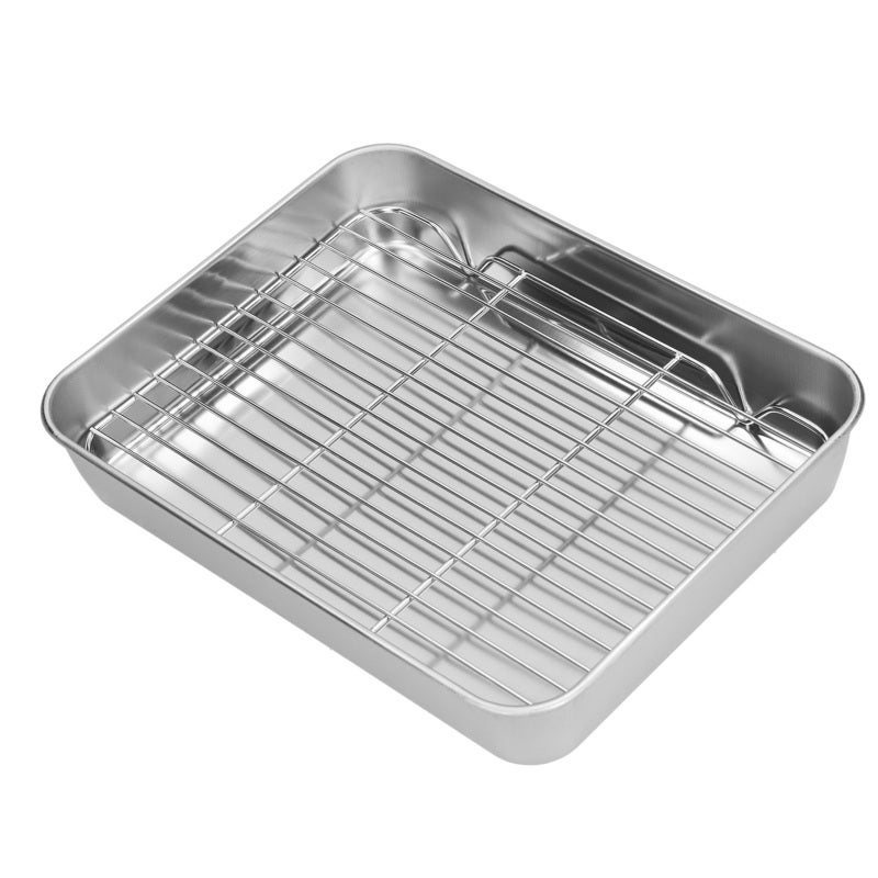 Rectangular Roasting Pan: 5cm Deep Stainless Steel Non Toxic Non Sticky - Easy Clean Roasting Rack for Home Cooking Baking - Image 2