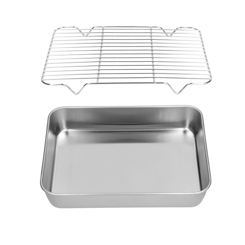 Rectangular Roasting Pan: 5cm Deep Stainless Steel Non Toxic Non Sticky - Easy Clean Roasting Rack for Home Cooking Baking - Image 1