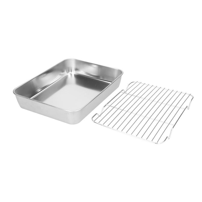 Rectangular Roasting Pan: 5cm Deep Stainless Steel Non Toxic Non Sticky - Easy Clean Roasting Rack for Home Cooking Baking - Image 3