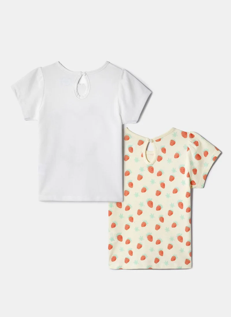 Nautinati Nautinati Pack of 2 Yellow and White Printed Tops for Girls