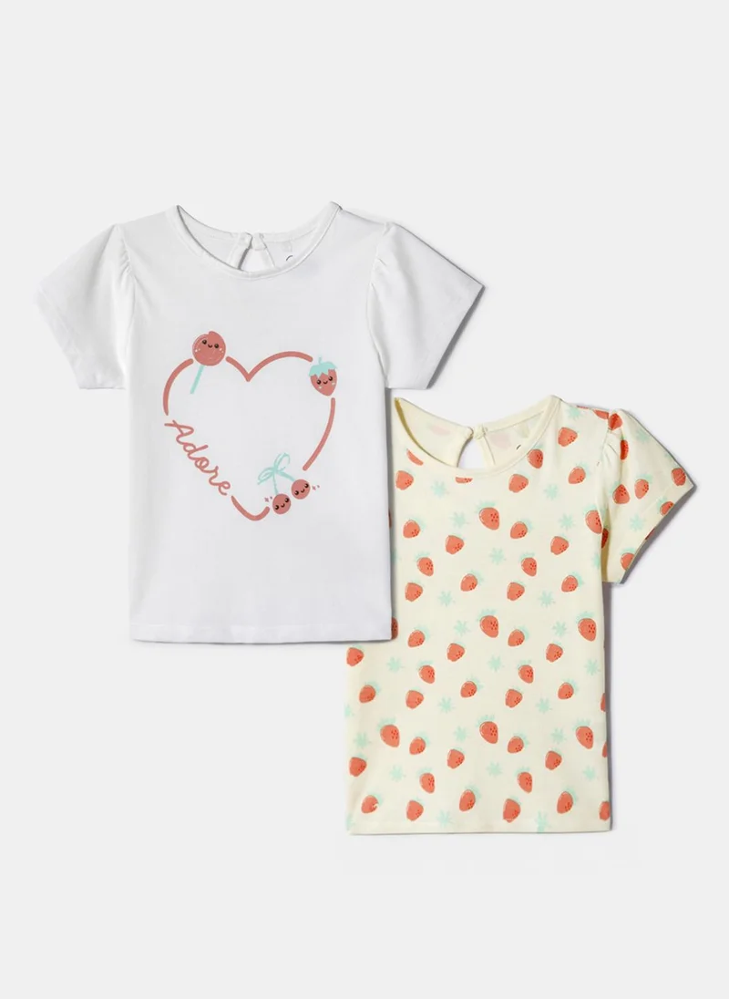 Nautinati Nautinati Pack of 2 Yellow and White Printed Tops for Girls