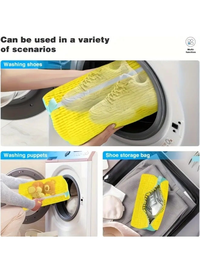 Shoe Washing Machine Bag – 360° Deep Clean Sneaker Laundry Bag with Auto-Lock Zipper, Reusable Chenille Fabric for Sports, Tennis & Casual Shoes, Protects from Scratches, Deformation & Fading, Yellow - Image 3