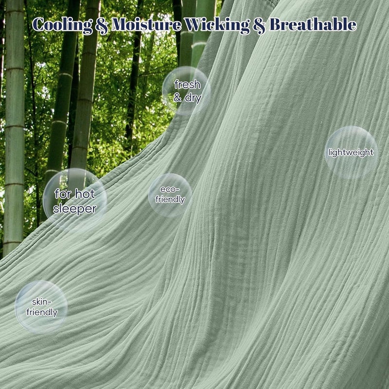 PHF Cooling Muslin Blanket King Size, Lightweight Gauze Blanket for Adults, 60% Rayon Derived from Bamboo & 40% Cotton for Summer, 4-Layer Soft Breathable for Hot Sleepers, 108"x90", Sage Green - Image 2