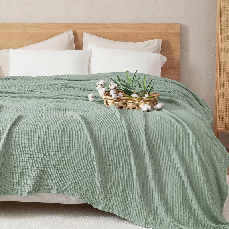 PHF Cooling Muslin Blanket King Size, Lightweight Gauze Blanket for Adults, 60% Rayon Derived from Bamboo & 40% Cotton for Summer, 4-Layer Soft Breathable for Hot Sleepers, 108"x90", Sage Green - Image 4