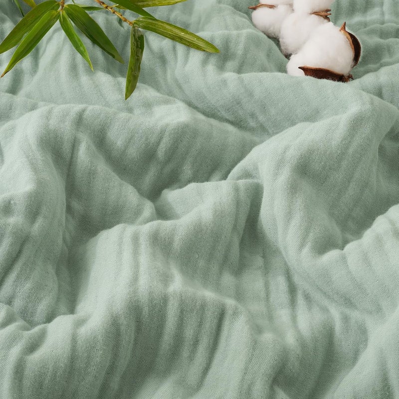 PHF Cooling Muslin Blanket King Size, Lightweight Gauze Blanket for Adults, 60% Rayon Derived from Bamboo & 40% Cotton for Summer, 4-Layer Soft Breathable for Hot Sleepers, 108"x90", Sage Green - Image 1
