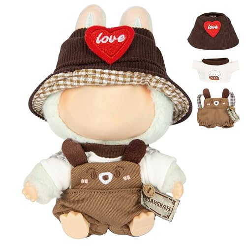 CHICHO 17cm Clothes for Labubu Doll Kawaii Chic Style Set for 17cm Dolls Cute Doll Outfit with Accessories Brown Puppy Romper Puppy Shirt Heart Shaped Brown Hat Clothes Only - Image 1