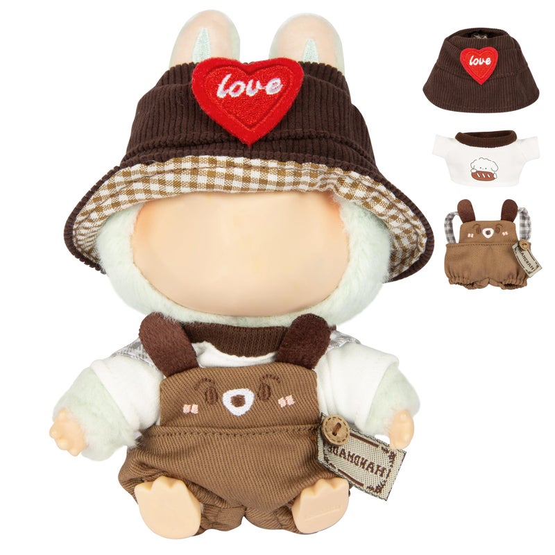CHICHO 17cm Clothes for Labubu Doll Kawaii Chic Style Set for 17cm Dolls Cute Doll Outfit with Accessories Brown Puppy Romper Puppy Shirt Heart Shaped Brown Hat Clothes Only - Image 2