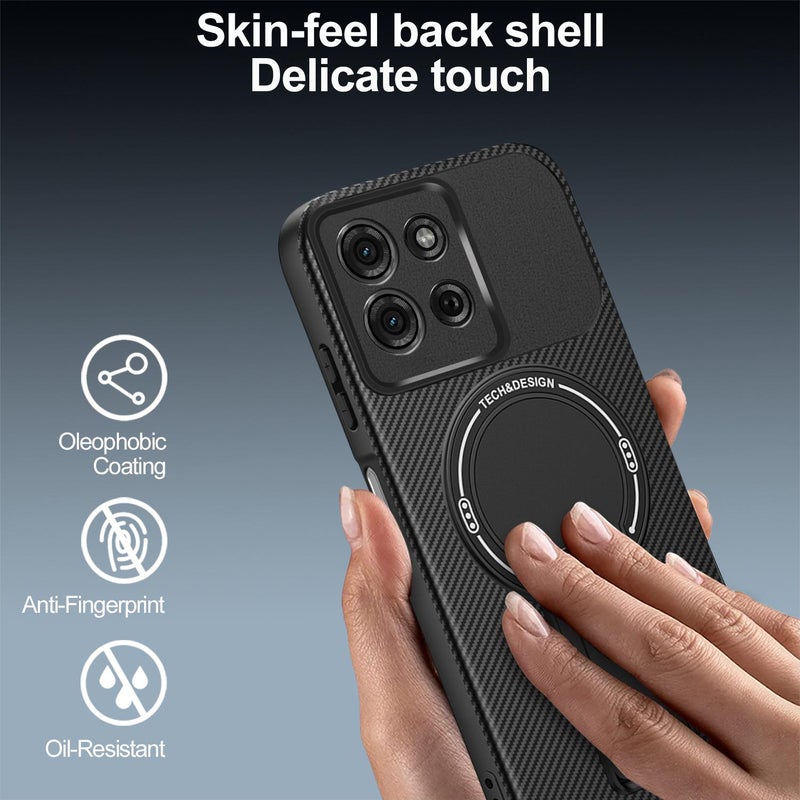 erorex For Motorola Moto G75 5G Carbon Fiber Texture MagSafe Phone Case with Holder(Black) - Image 5