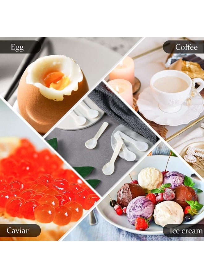 6 Pcs Caviar Spoons, Mother of Pearl Caviar Spoons with Hand Craft Round Handle for Caviar, Egg, Ice Cream, Salt, Coffee Serving, Restaurant Serving Set (9cm) - Image 2