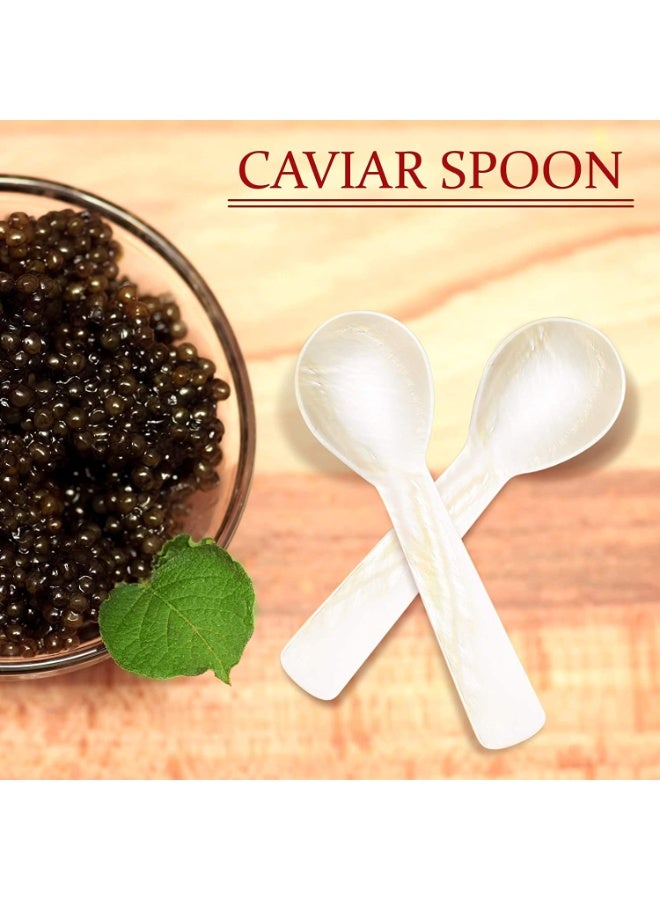 6 Pcs Caviar Spoons, Mother of Pearl Caviar Spoons with Hand Craft Round Handle for Caviar, Egg, Ice Cream, Salt, Coffee Serving, Restaurant Serving Set (9cm) - Image 1