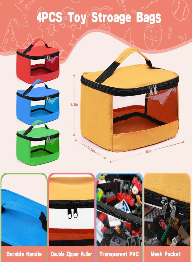 Mecozone 4 PCS Toy Storage Bags, Transparent PVC Toy Organizer Bag with Manual Pocket for Classic Building Bricks, Puzzles, Toy Cars, Large Size, Multicolor - Image 3