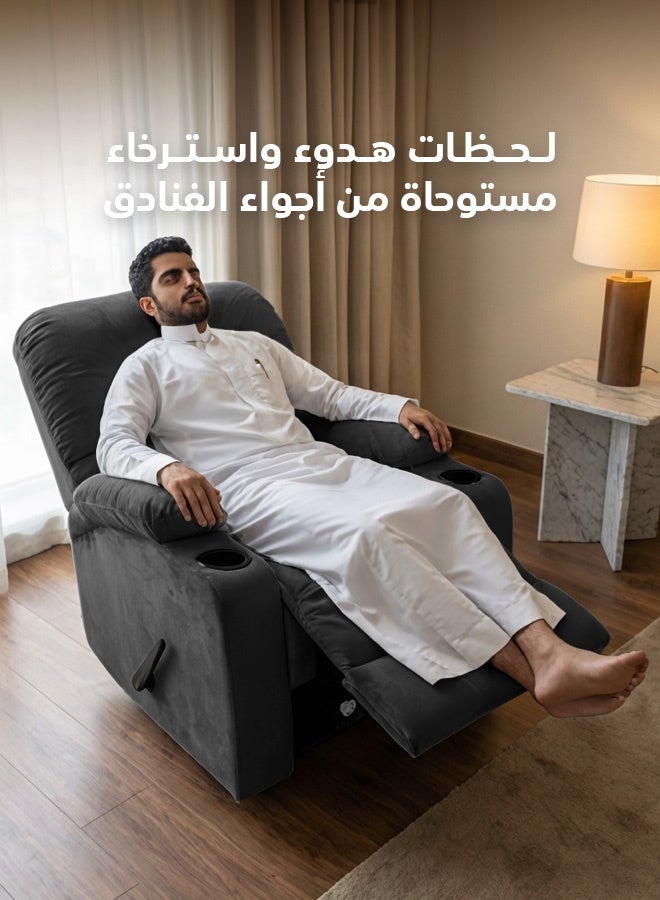 REGAL IN HOUSE Cinematic Velvet Upholstered Classic Recliner Chair With Bed Mode - Black - 90x95x80cm - Image 2