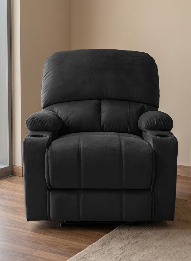 REGAL IN HOUSE Cinematic Velvet Upholstered Classic Recliner Chair With Bed Mode - Black - 90x95x80cm - Image 3