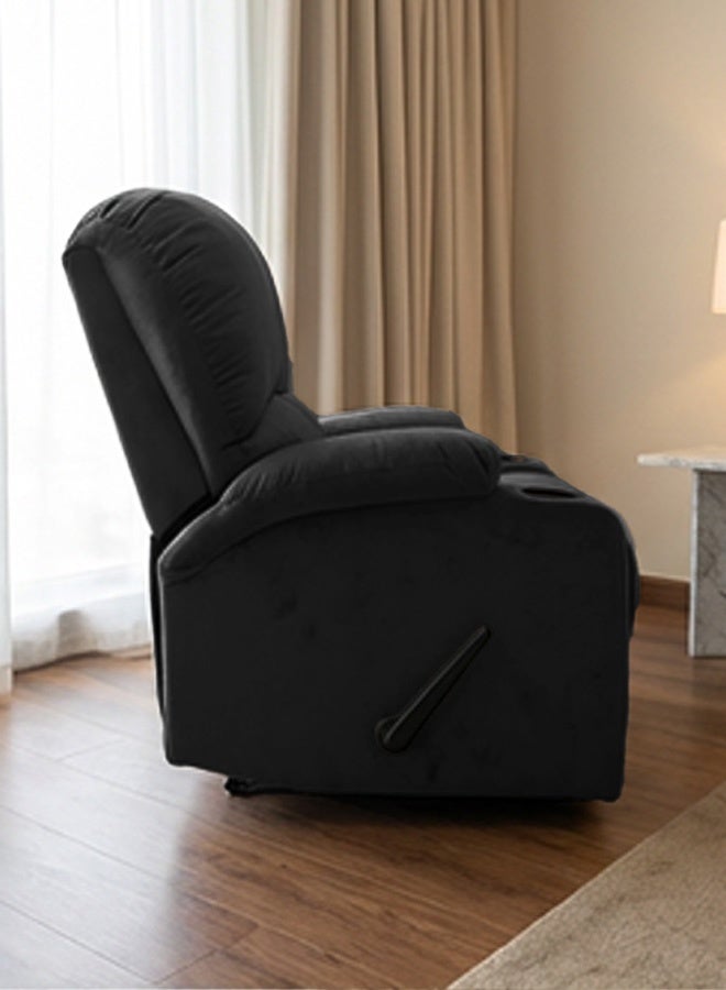 REGAL IN HOUSE Cinematic Velvet Upholstered Classic Recliner Chair With Bed Mode - Black - 90x95x80cm - Image 5