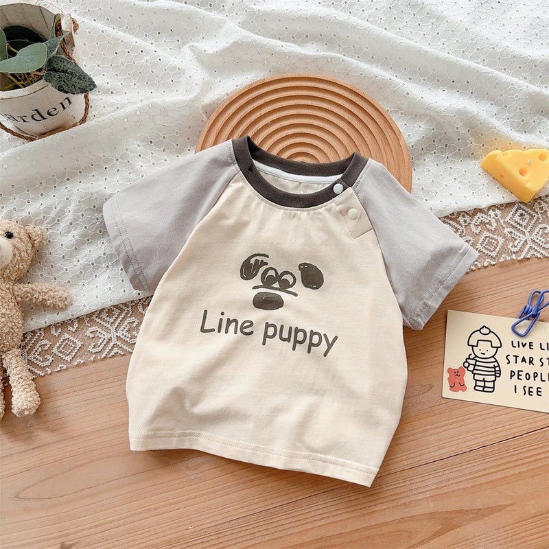 Korean Style Baby Clothes 2024 Summer New 1-3 Years Old Baby Boy Cotton Two-Piece Thin Class A Outfit J gray [top]]