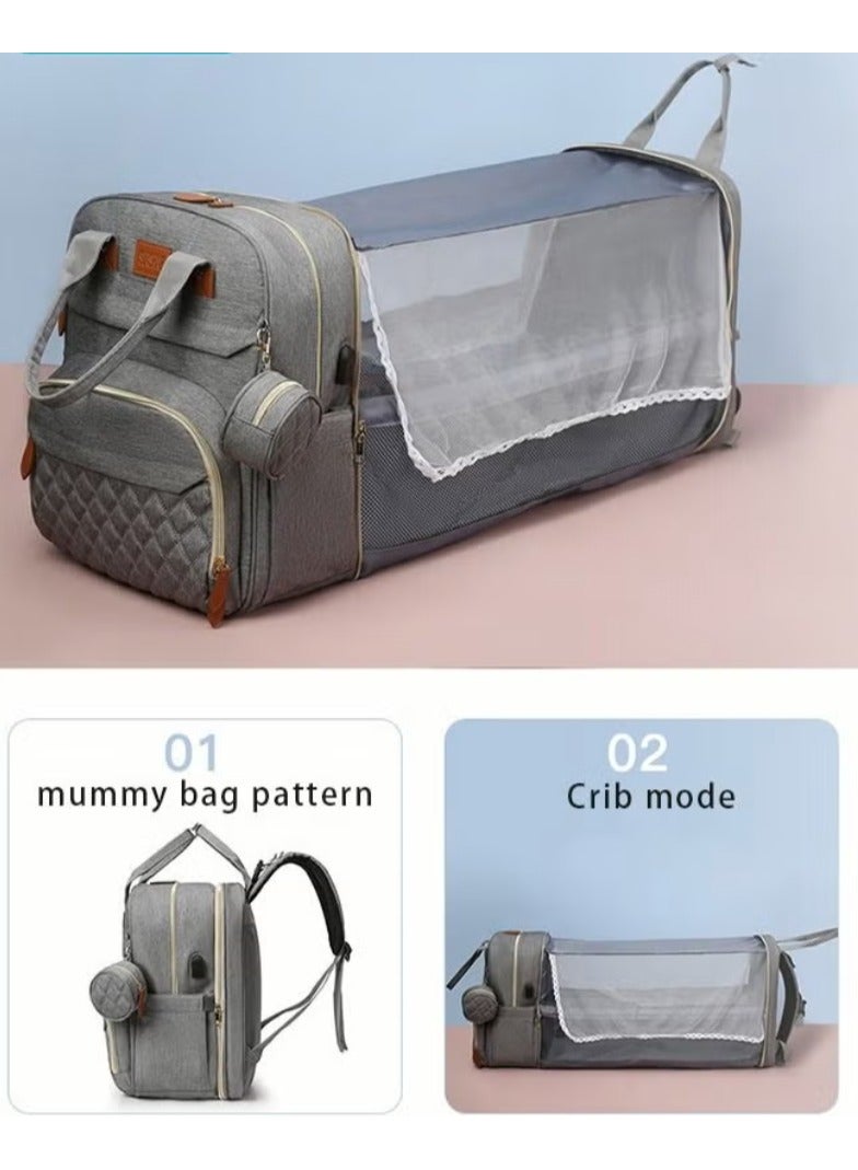 حقيبة حفاضات الأطفال الظهر، حفاضات متعددة الوظائف تغيير محطة للأولاد الفتيات في الهواء الطلي والسفر، هدايا استحمام الرضع، السعة الكبيرة، 900 د أكسفورد، USB بورت - Image 1