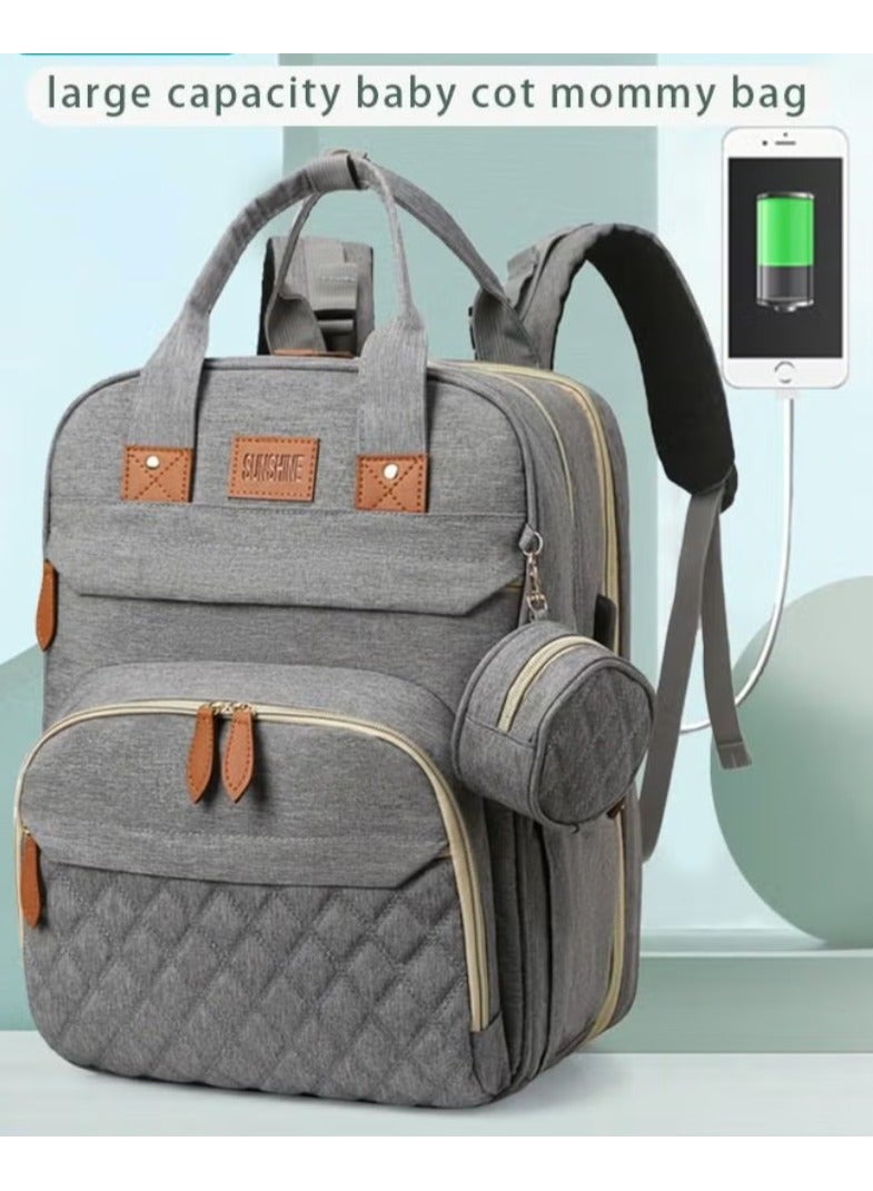 حقيبة حفاضات الأطفال الظهر، حفاضات متعددة الوظائف تغيير محطة للأولاد الفتيات في الهواء الطلي والسفر، هدايا استحمام الرضع، السعة الكبيرة، 900 د أكسفورد، USB بورت - Image 3