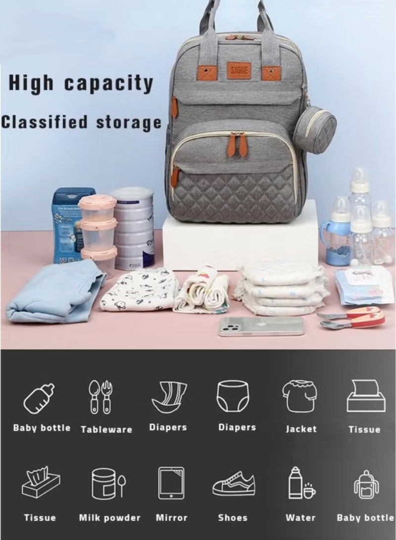 حقيبة حفاضات الأطفال الظهر، حفاضات متعددة الوظائف تغيير محطة للأولاد الفتيات في الهواء الطلي والسفر، هدايا استحمام الرضع، السعة الكبيرة، 900 د أكسفورد، USB بورت - Image 5