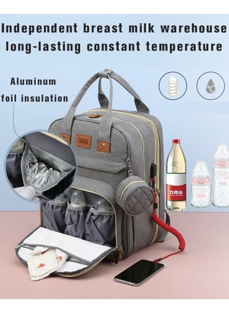 حقيبة حفاضات الأطفال الظهر، حفاضات متعددة الوظائف تغيير محطة للأولاد الفتيات في الهواء الطلي والسفر، هدايا استحمام الرضع، السعة الكبيرة، 900 د أكسفورد، USB بورت - Image 2