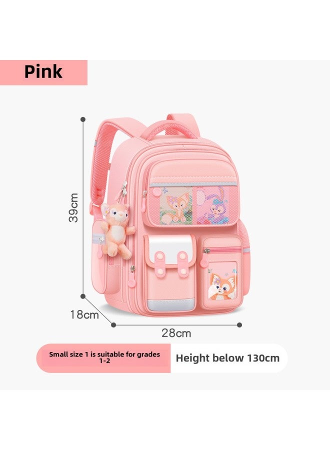 2024 Schoolbag Girls Primary School Students Three To Six Female Burden Relief Spine Protection Grade One And Two Melti Children Wholesale-Color:Small Pink (Lina Belle) Grade 1-2-Size:Schoolbag + Ac  - Image 1