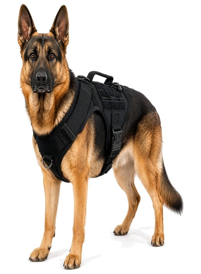 Albcorp Tactical Dog Harness - Heavy Duty, No-Pull Training Vest for Large Breeds, Military Service Dog Vest with Front Leash Clip, Hook & Loop Panels, Padded Handle – Black, Large - Image 1