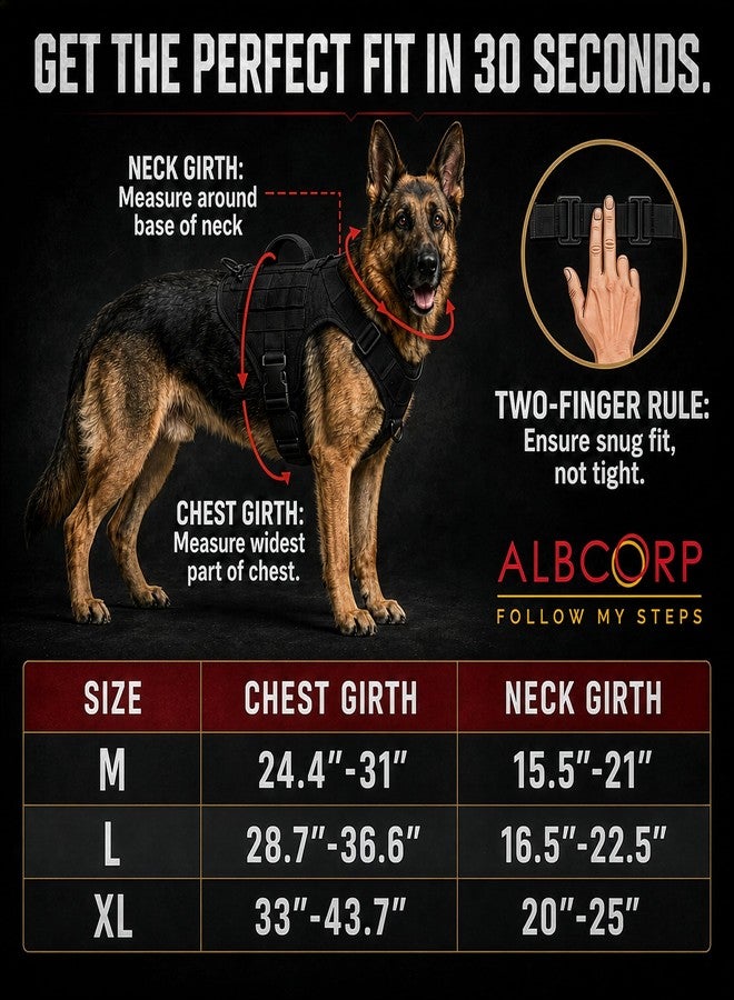 Albcorp Tactical Dog Harness - Heavy Duty, No-Pull Training Vest for Large Breeds, Military Service Dog Vest with Front Leash Clip, Hook & Loop Panels, Padded Handle – Black, Large - Image 3