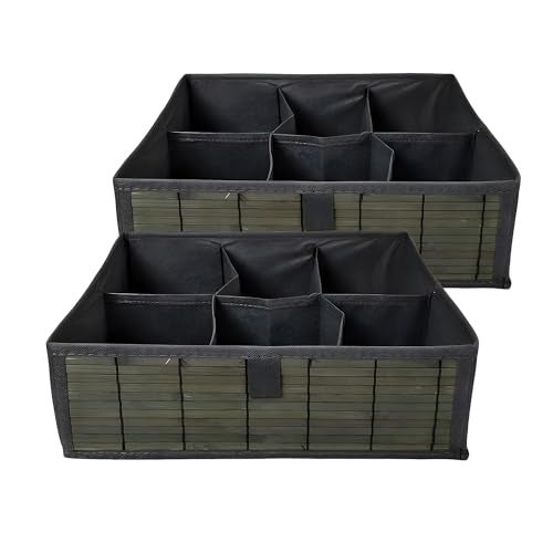 Prime Pick Storage Organizer Box Foldable Cloth Innerwear Socks Organizer Lid Covered Wardrobe Drawer Closet Storage Container Breathable Fabric Easy Carry Handles Grey Pack of 2 - Image 1