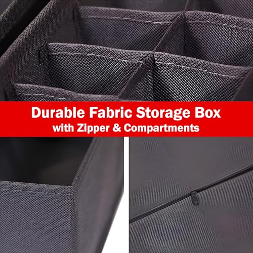 Prime Pick Storage Organizer Box Foldable Cloth Innerwear Socks Organizer Lid Covered Wardrobe Drawer Closet Storage Container Breathable Fabric Easy Carry Handles Grey Pack of 2 - Image 4