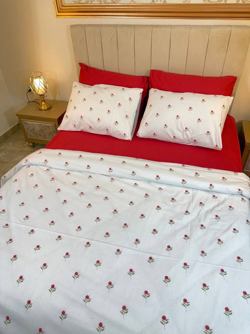 Yarlin-Bed Set (Flat Bedsheet for 180 cm beds and 2 Small Pillowcases (Red Roses) Design