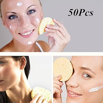 HEALIFTY 50Pcs Sponge Pad Cellulose Compress Puff Facial Washing Sponge Face Care Cleansing RoundSkin Color - Image 3