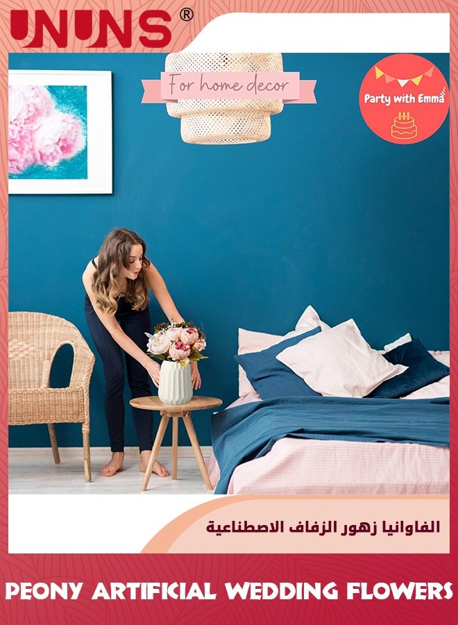 UNUNS باقة زهور صناعية، زهور وهمية عتيقة من الفاوانيا الصناعية، باقة ترتيب تزيين الطاولة للمنزل والمكتب عتيقة لحفلات الزفاف وتغليف الهدايا، وردي فاتح - Image 5