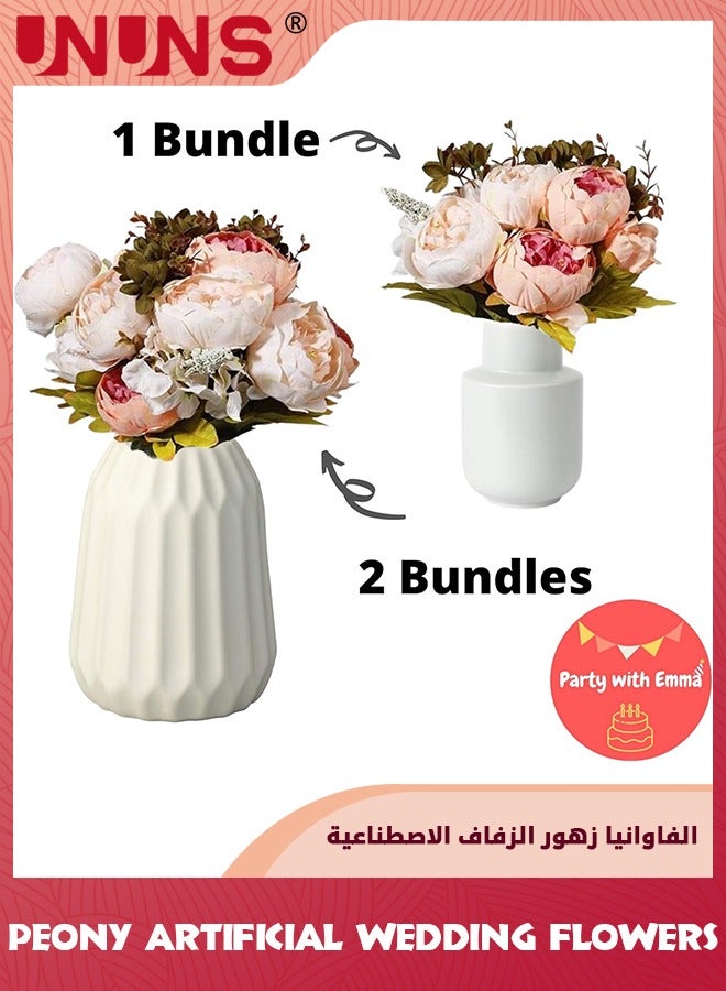 UNUNS باقة زهور صناعية، زهور وهمية عتيقة من الفاوانيا الصناعية، باقة ترتيب تزيين الطاولة للمنزل والمكتب عتيقة لحفلات الزفاف وتغليف الهدايا، وردي فاتح - Image 3