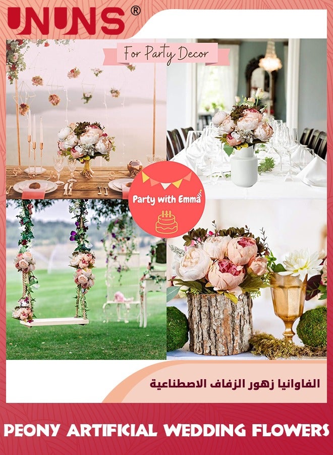 UNUNS باقة زهور صناعية، زهور وهمية عتيقة من الفاوانيا الصناعية، باقة ترتيب تزيين الطاولة للمنزل والمكتب عتيقة لحفلات الزفاف وتغليف الهدايا، وردي فاتح - Image 4