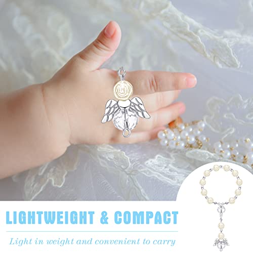 MTLEE 100 Pieces Baptism Rosary Sets Includes 25 Mini Baptism Rosary with Angel, 25 Favor Boxes, 25 Organza Bags and 25 Thank Kraft Tags for Wedding Baby Shower Decor(Silver) - Image 5