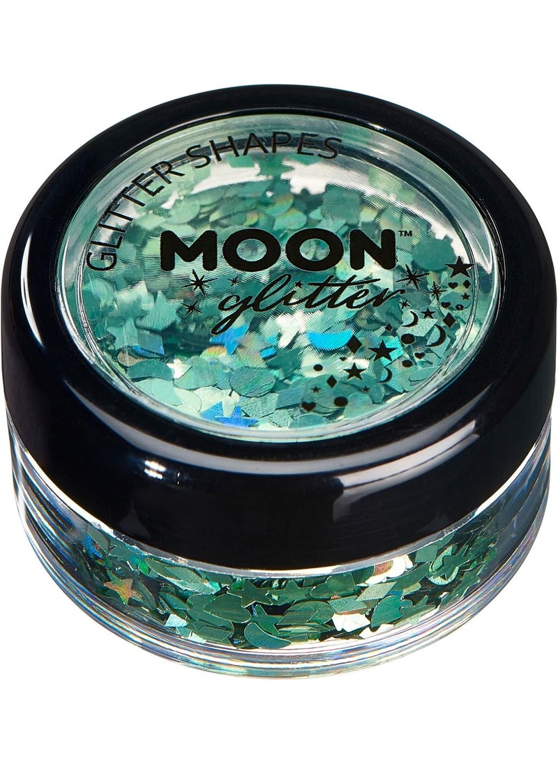Moon Glitter - Moon Glitter Holographic Glitter Shapes 100% Cosmetic Glitter for Face, Body, Nails, Hair and Lips - 0.10oz - Green - Image 1