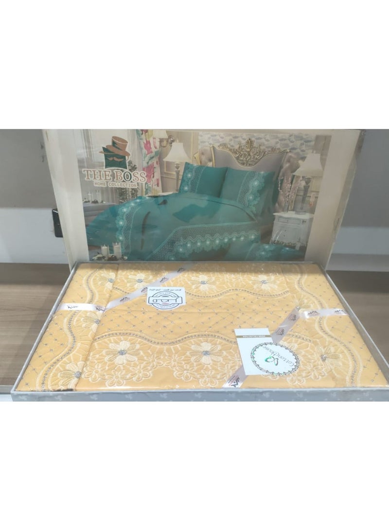 Bed sheet set, embroidered and decorated with guipure, pure Egyptian cotton, 4 pieces 