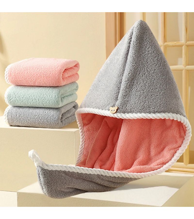 Pink and White Thick Absorbent Hair Towel Double Sided Use with Rippled Edge for Quick Drying 2 Pack - Image 1