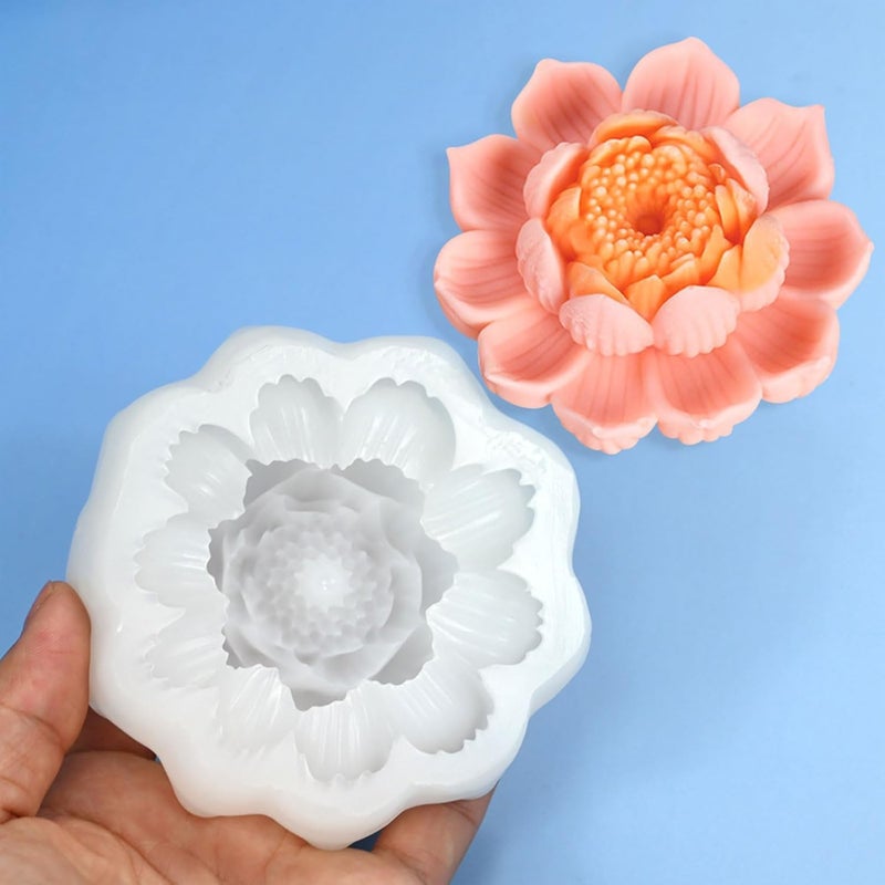 Skytail Skytail Lotus Chrysanthemum Flower Silicone Candle Mould for Making Scented Candle Wax Waxmelts Aromatherapy Chocolate Candy Cake Decoration Cupcake Resin Crafts Home Decor Party Gifts Molds Soap  - Image 5