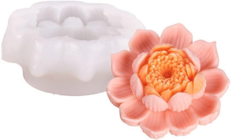 Skytail Skytail Lotus Chrysanthemum Flower Silicone Candle Mould for Making Scented Candle Wax Waxmelts Aromatherapy Chocolate Candy Cake Decoration Cupcake Resin Crafts Home Decor Party Gifts Molds Soap  - Image 1
