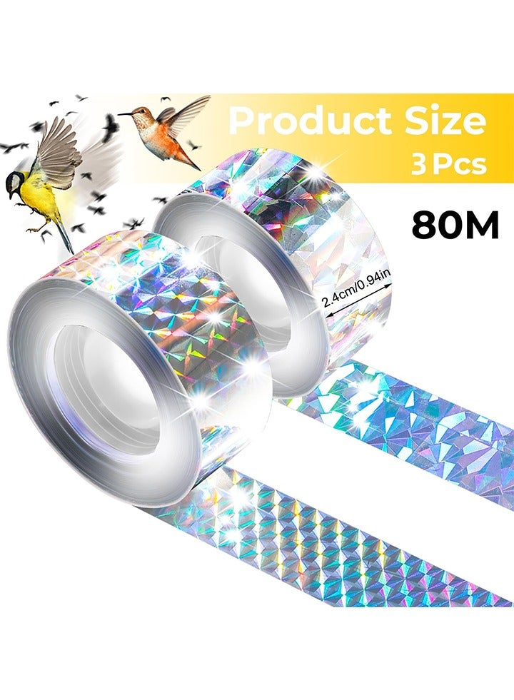 3 Pieces,Anti Bird,Pigeon Repellent Tape Bird Scare Tape Flashing Reflective Tape Double sided Bird Repeller Pest Control Ribbon, 80m x 2.4cm,Garden Tools for Gardens and Farms - Image 2