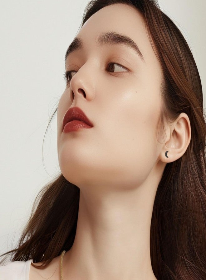 ZDE Women Flat Back Moon Earrings Non-Nickel Earrings Titanium Hypoallergenic Cartilage Earrings Stud for Sensitive Ears Simple Classic 5mm Flat Stud Earring, 5MM, Titanium, No Gemstone - Image 5