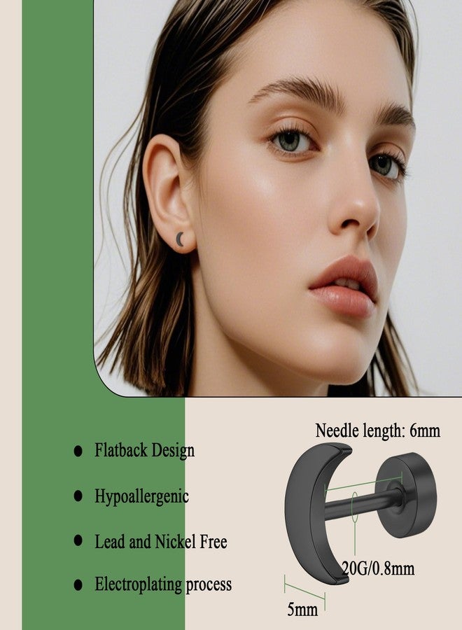 ZDE Women Flat Back Moon Earrings Non-Nickel Earrings Titanium Hypoallergenic Cartilage Earrings Stud for Sensitive Ears Simple Classic 5mm Flat Stud Earring, 5MM, Titanium, No Gemstone - Image 2